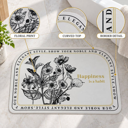 Absorbent Bathroom Mat Half Round Botanical Quote Print Mat (1 Pc 50x80 Cm)