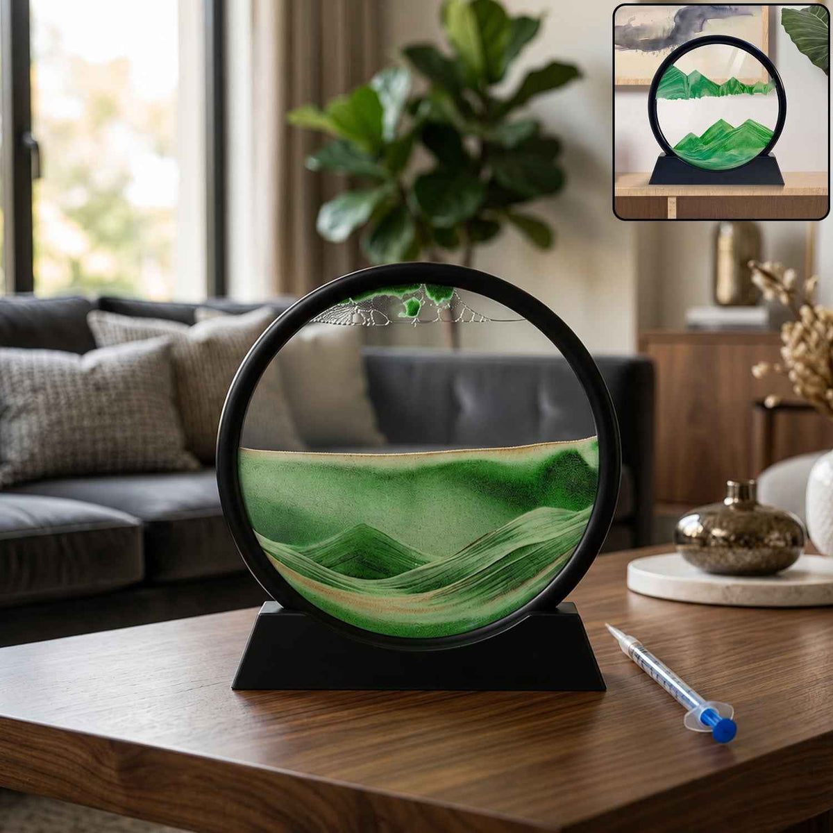 3d Moving Sand Art Round Frame With Stand For Home And Office Table Decor (1 Pc)