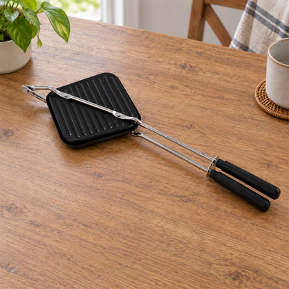 Non-stick Stovetop Sandwich Maker With Ridged Grill Plates And Long Handles (1 Pc)