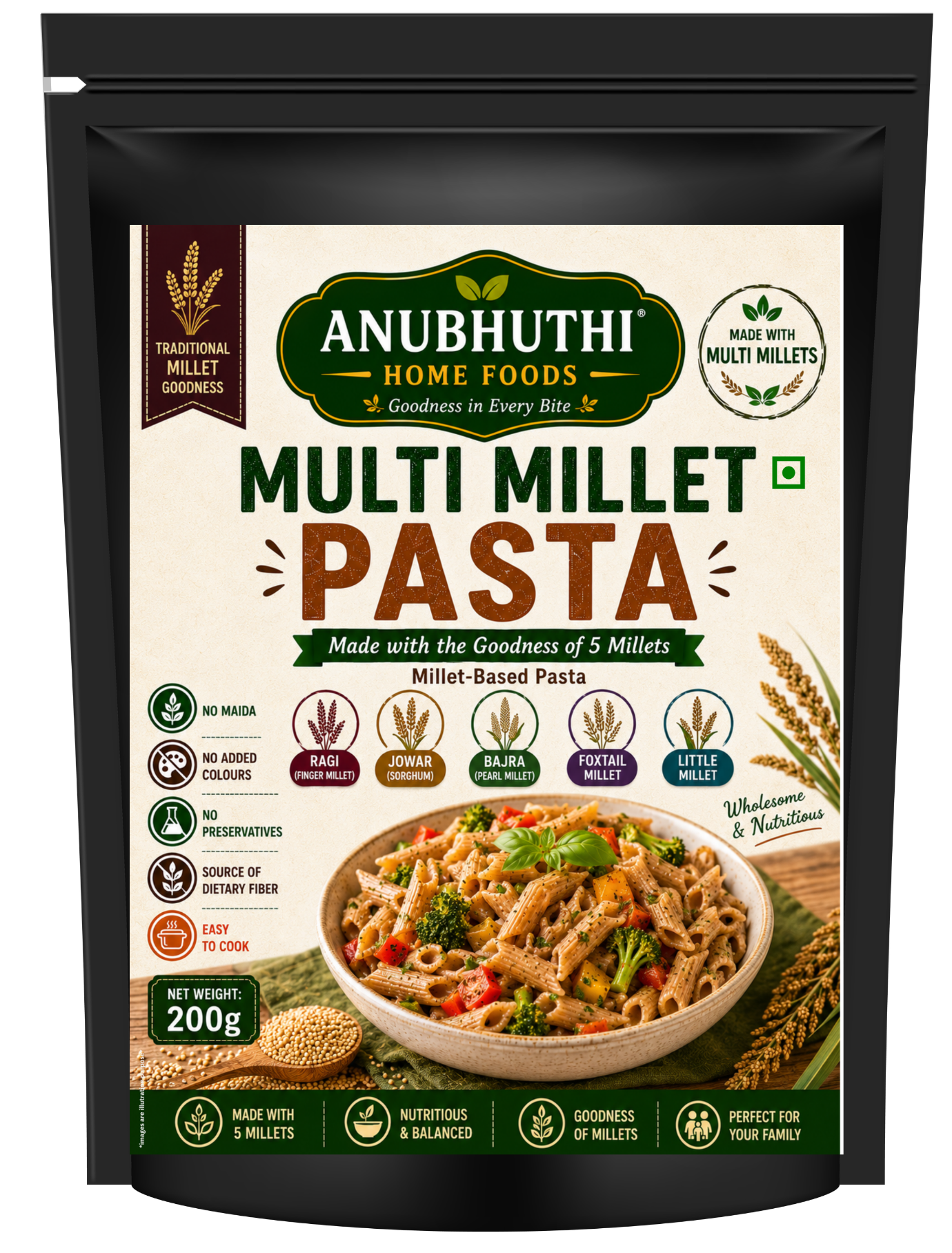 Multi Millet Pasta -No Maida-Preservatives-Artificial colours 200g