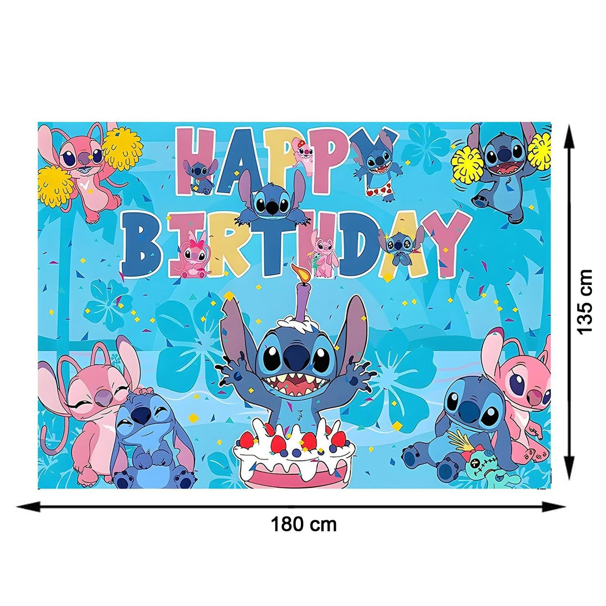 Cartoon Happy Birthday Backdrop Curtain For Kids Party Photo Decor (180x135 Cm)