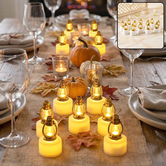 Golden Lantern Led Decorative Candle Lamps For Home And Diwali Decor (12 Pc Set)