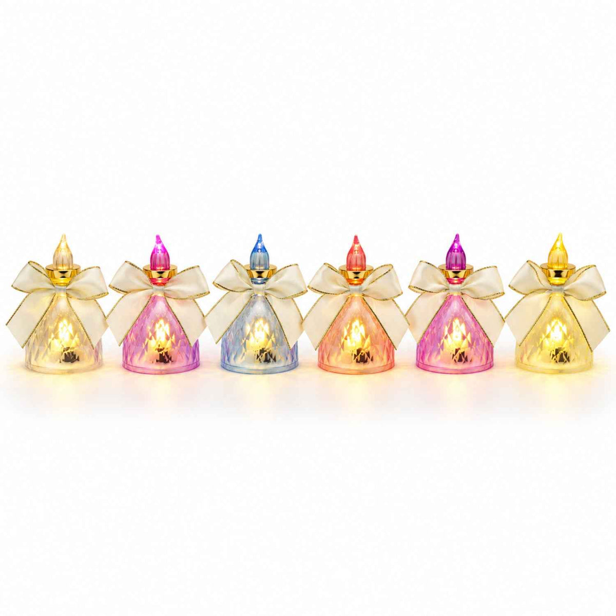 Decorative Flameless Led Candle Lights With Bow For Home Decor (6 Pc Set)