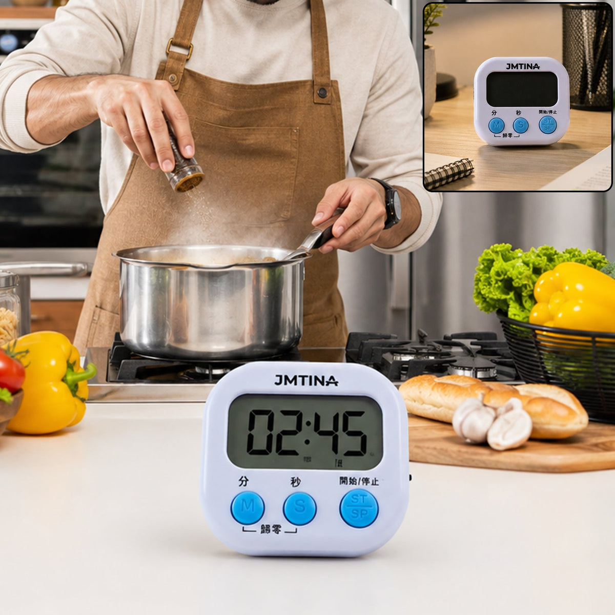Digital Kitchen Timer With Large Lcd Screen Loud Alarm And Magnetic Back (1 Pc)