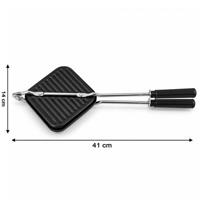Non-stick Stovetop Sandwich Maker With Ridged Grill Plates And Long Handles (1 Pc)