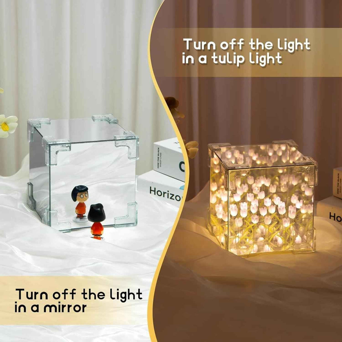 Decorative Tulip Flower Led Cube Night Lamp Set (1 Set  Mix Color)