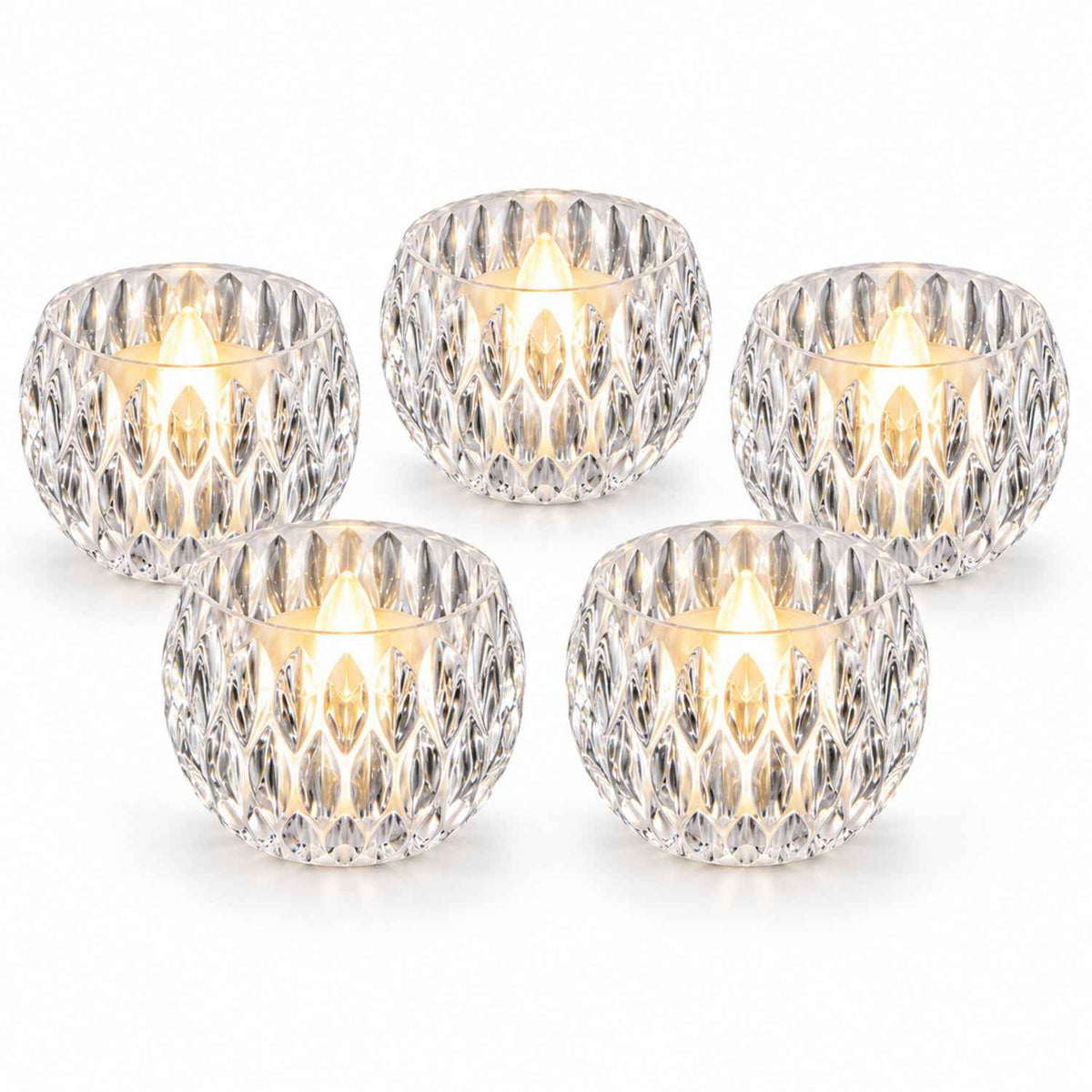 Crystal Style Led Decorative Candles For Festive Tabletop Decor (5 Pc Set)
