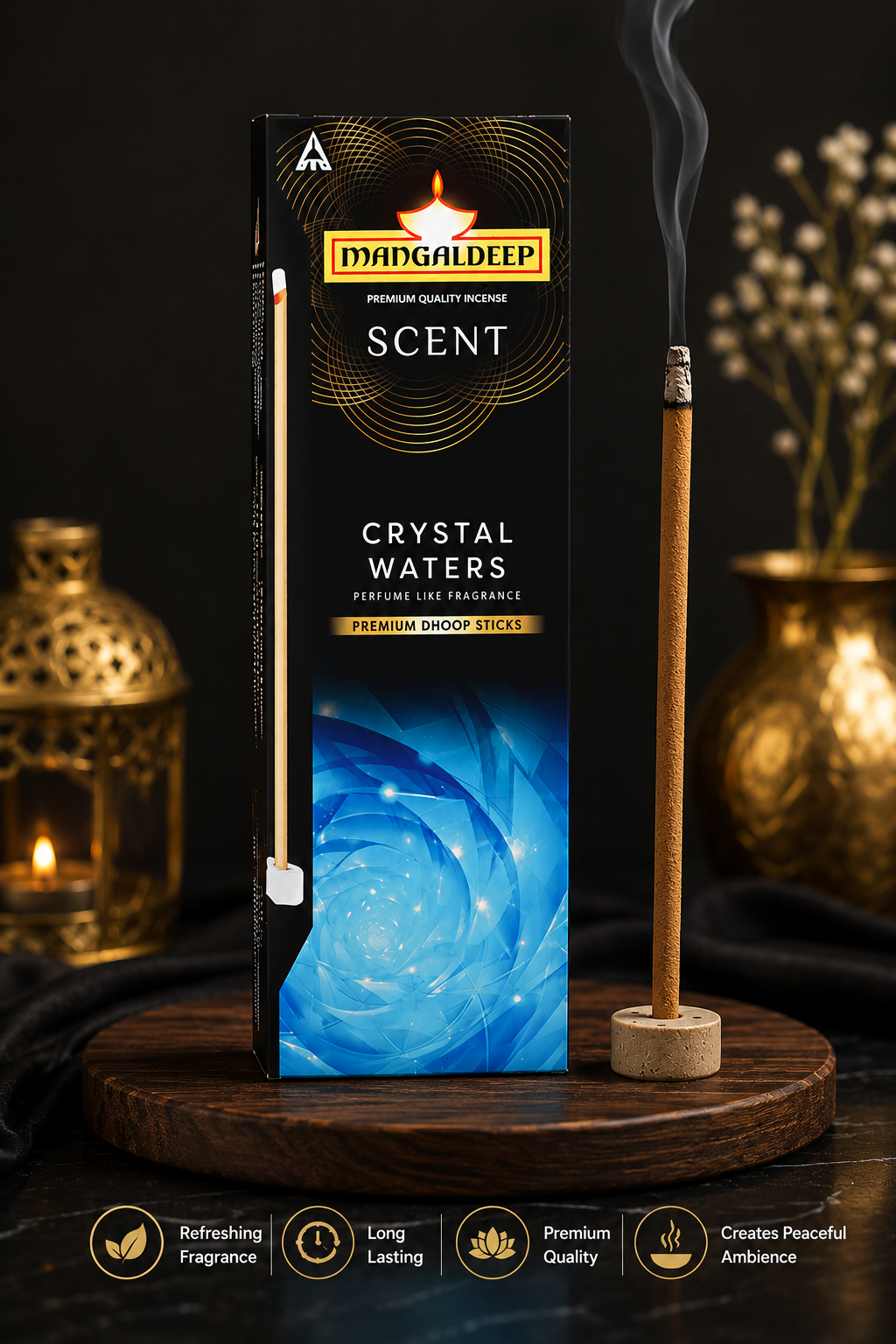 Mangaldeep Scent Dry Dhoop Sticks - Crystal Waters, 24 pcs
