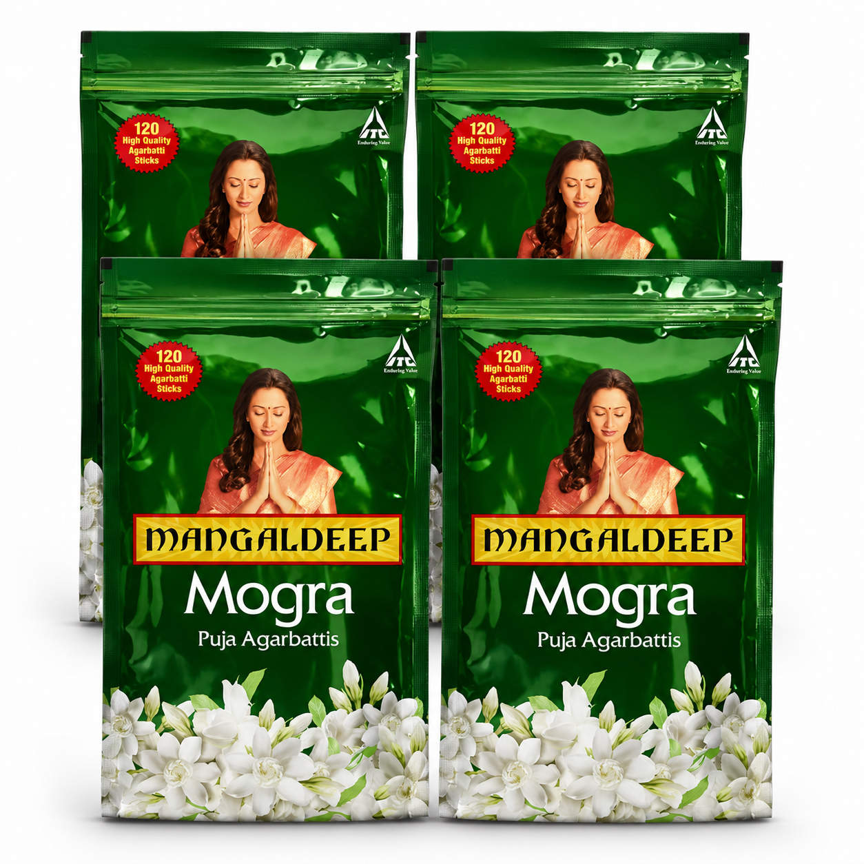 Mangaldeep Mogra Gold Agarbatti Ziplock - 120 Sticks (Pack of 4) 480 Sticks