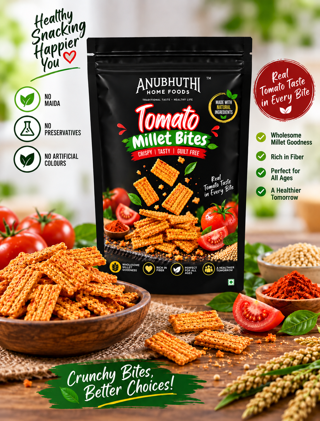 Millet Tomato Bites | Crispy & Tasty Millet Snack  50g