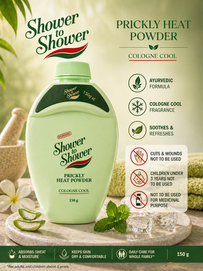 Shower To Shower Ayurvedic Prickly Heat Powder Cologne Cool,150G, Pack of 1