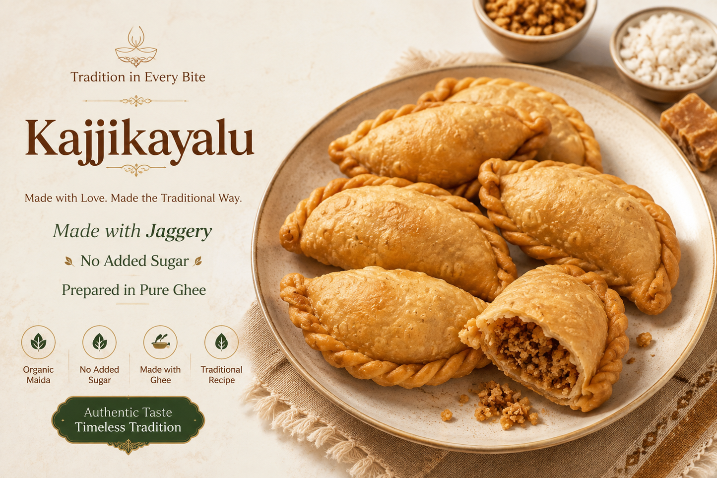 Kajjikayalu Made with Jaggery | Traditional Indian Sweet | Crispy Homemade Kajjikayalu | No Added Sugar  250G