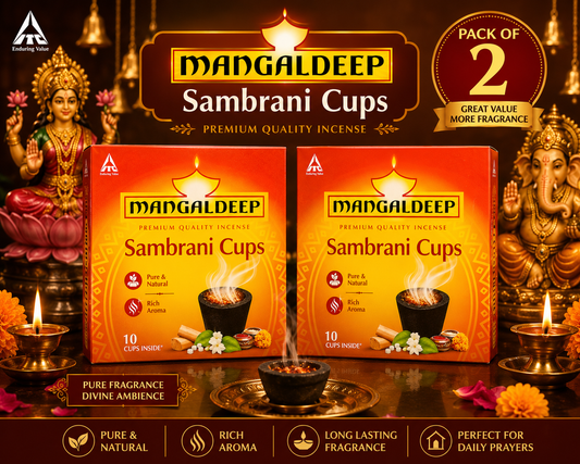 Mangaldeep Pure & Natural Rich Aroma Sambrani Cups – Black | 10 Cups x 2 Packs | Long Lasting Fragrance | Daily Pooja & Meditation