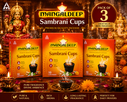 Mangaldeep Pure & Natural Rich Aroma Sambrani Cups (10 cm, Black, 10 Cups)