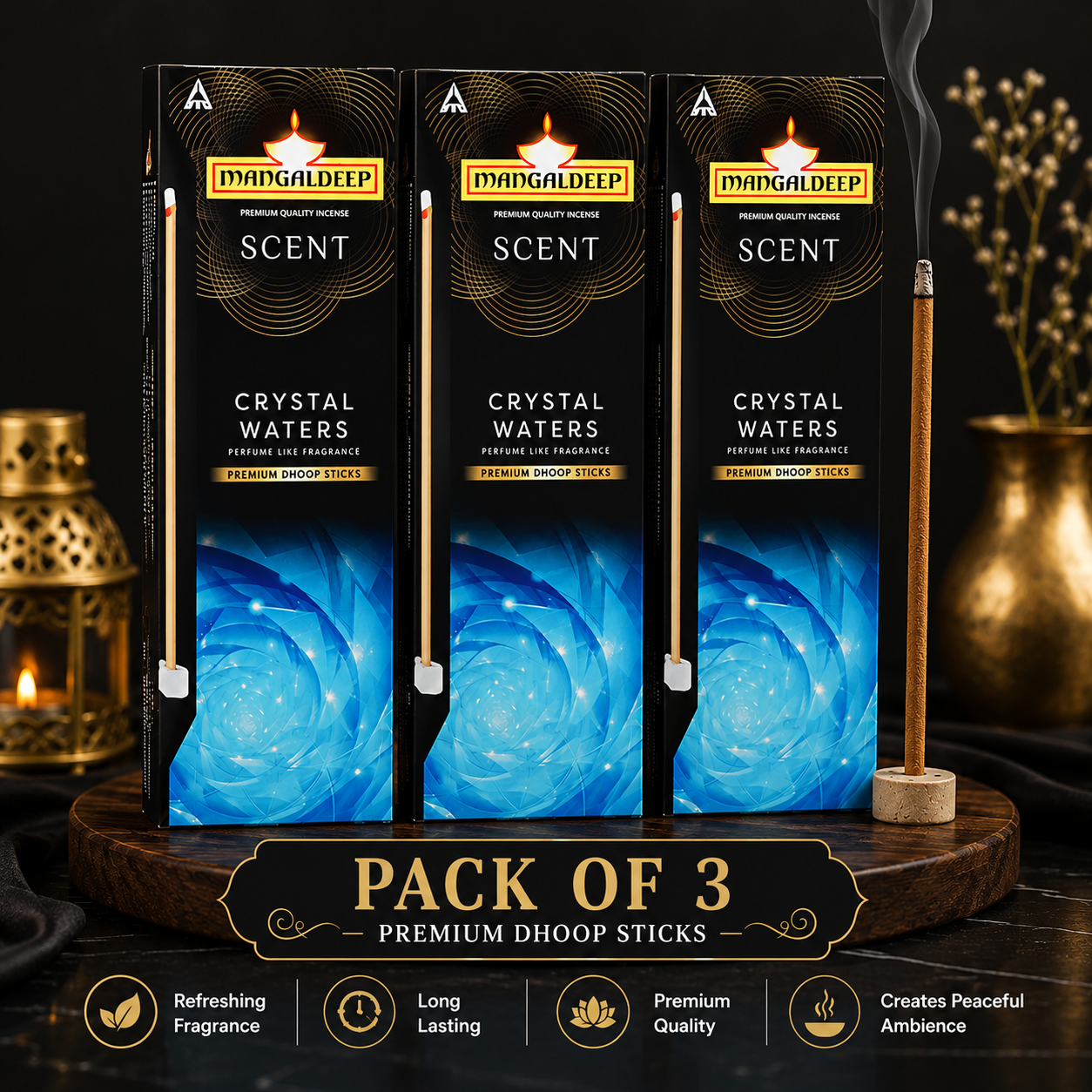 Mangaldeep Scent Dry Dhoop Sticks - Crystal Waters, 24 pcs