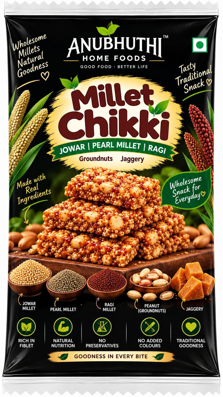 Multi Millet Chikki | No Preservatives, No Added Colours, No Refined Sugar  25g(Pack of 10)