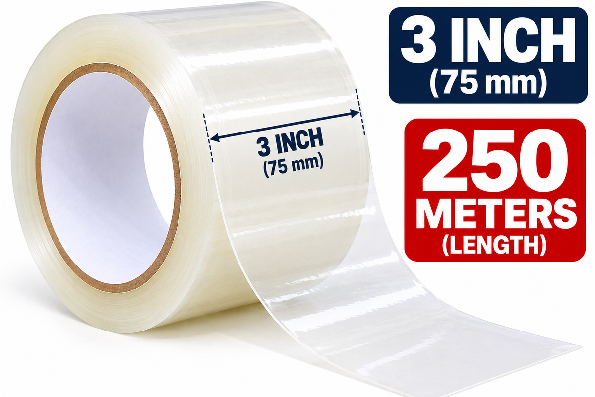 3 Inch Packing Tape 250 Meters | Strong Adhesive White BOPP Tape for Cartons & Shipping