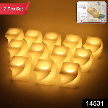 Set Of 12 Led Flameless Decorative Candles  Square Shape Tealight Lamps