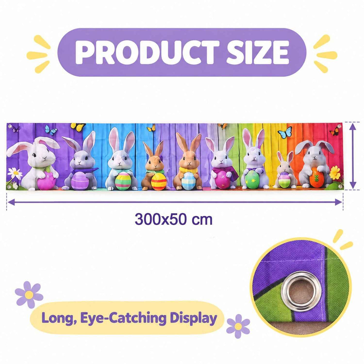 Easter Bunny Backdrop Curtain For Spring Party And Fence Decoration (300x50 Cm)