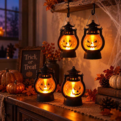 Mini Hanging Halloween Pumpkin Led Lantern Candles (4 Pc Set)