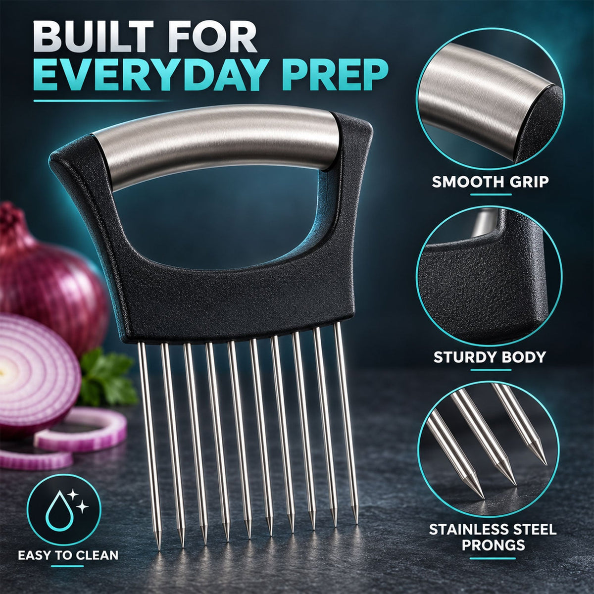 Onion Slicing Holder With Stainless Steel Prongs For Vegetable Preparation (1 Pc)