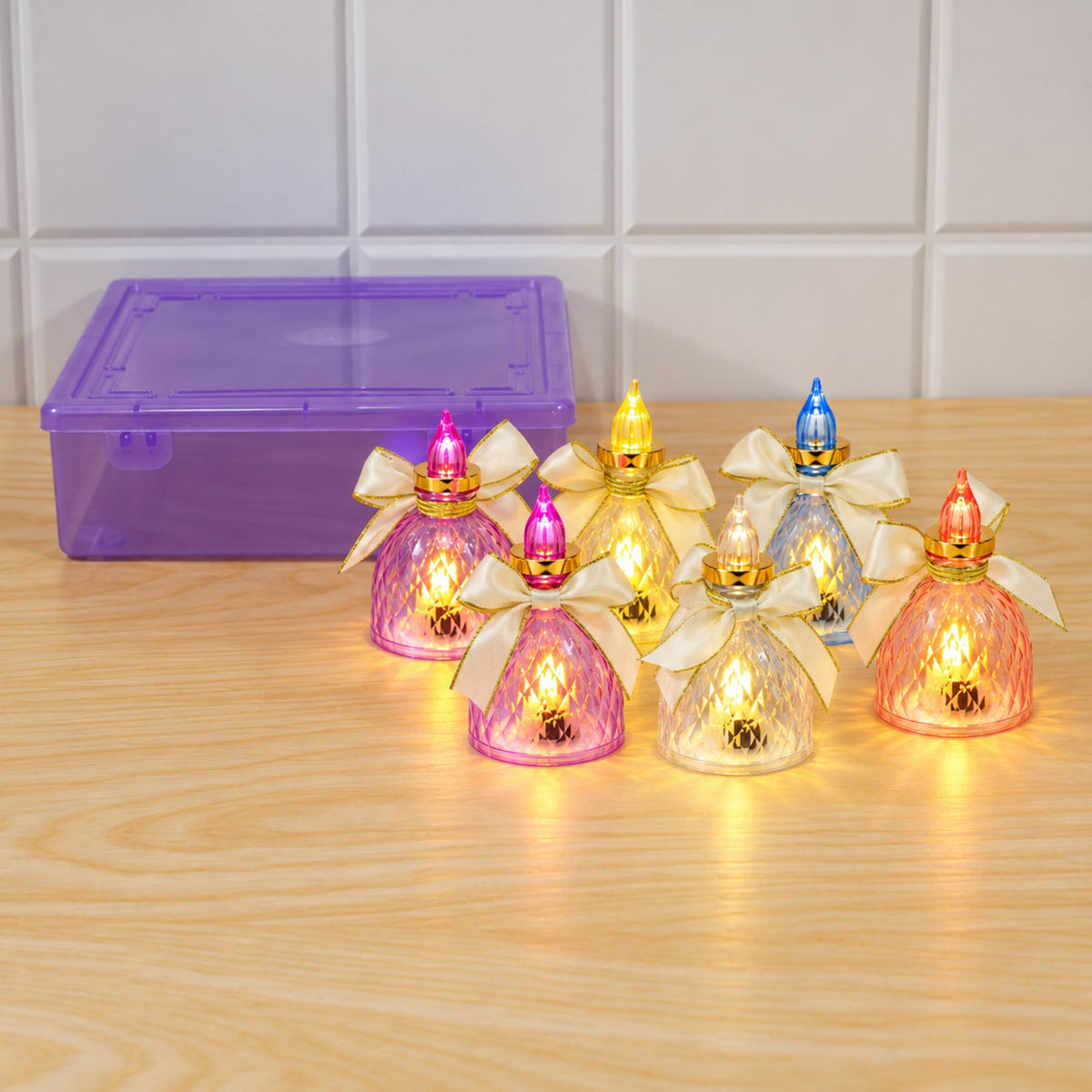 Decorative Flameless Led Candle Lights With Bow For Home Decor (6 Pc Set)