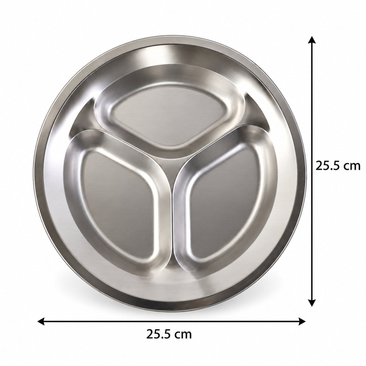 Stainless Steel 3 Compartment Plate For Meals And Snacks (1 Pc 25.5 X 25.5 Cm)