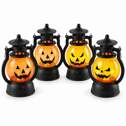 Mini Hanging Halloween Pumpkin Led Lantern Candles (4 Pc Set)