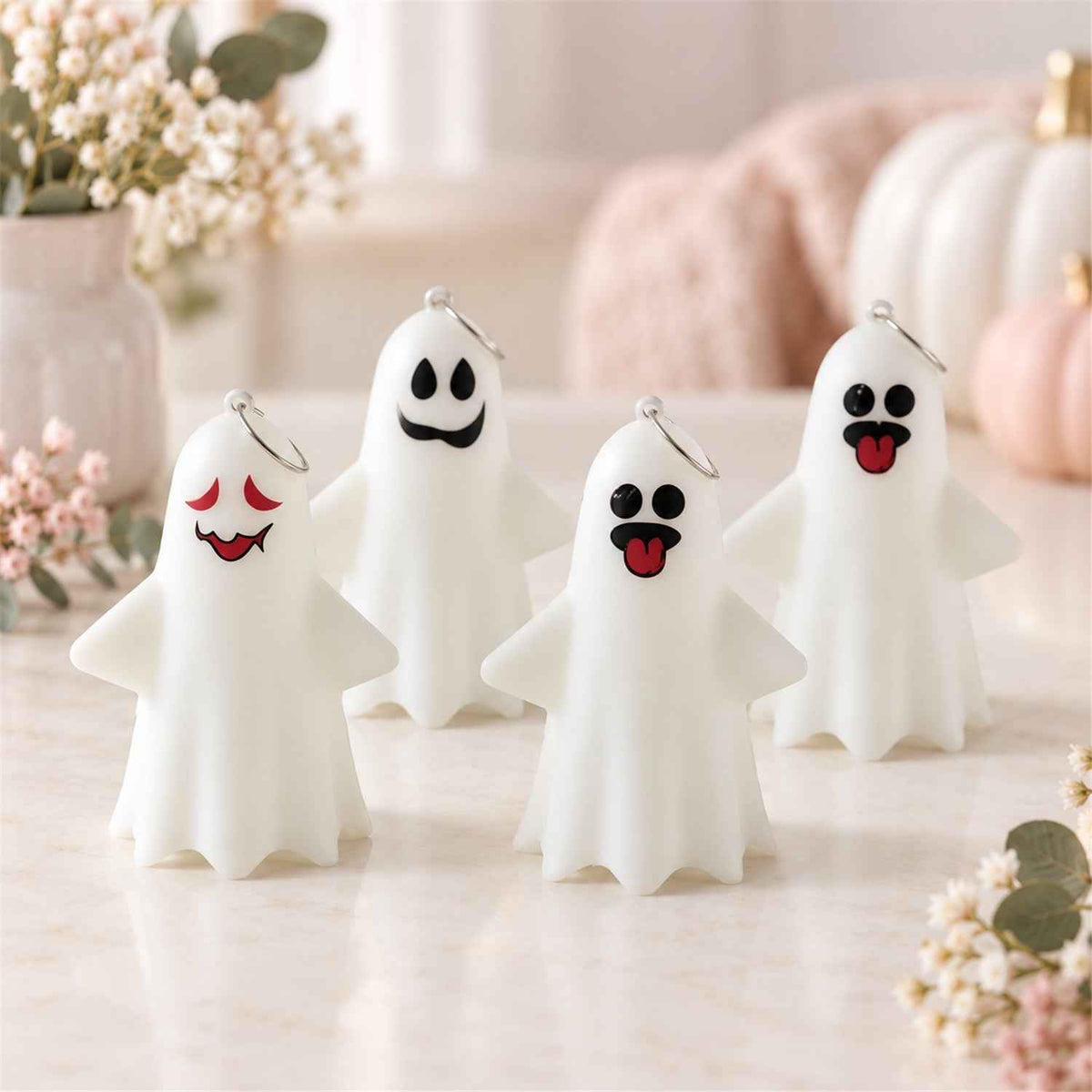 Cute Ghost Led Night Lamps With Hanging Rings For Halloween Decor (4 Pc Set)