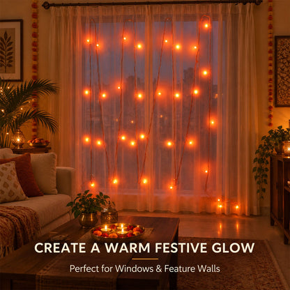 Orange Led Curtain String Lights For Festival And Party Decor (10 Mtr)