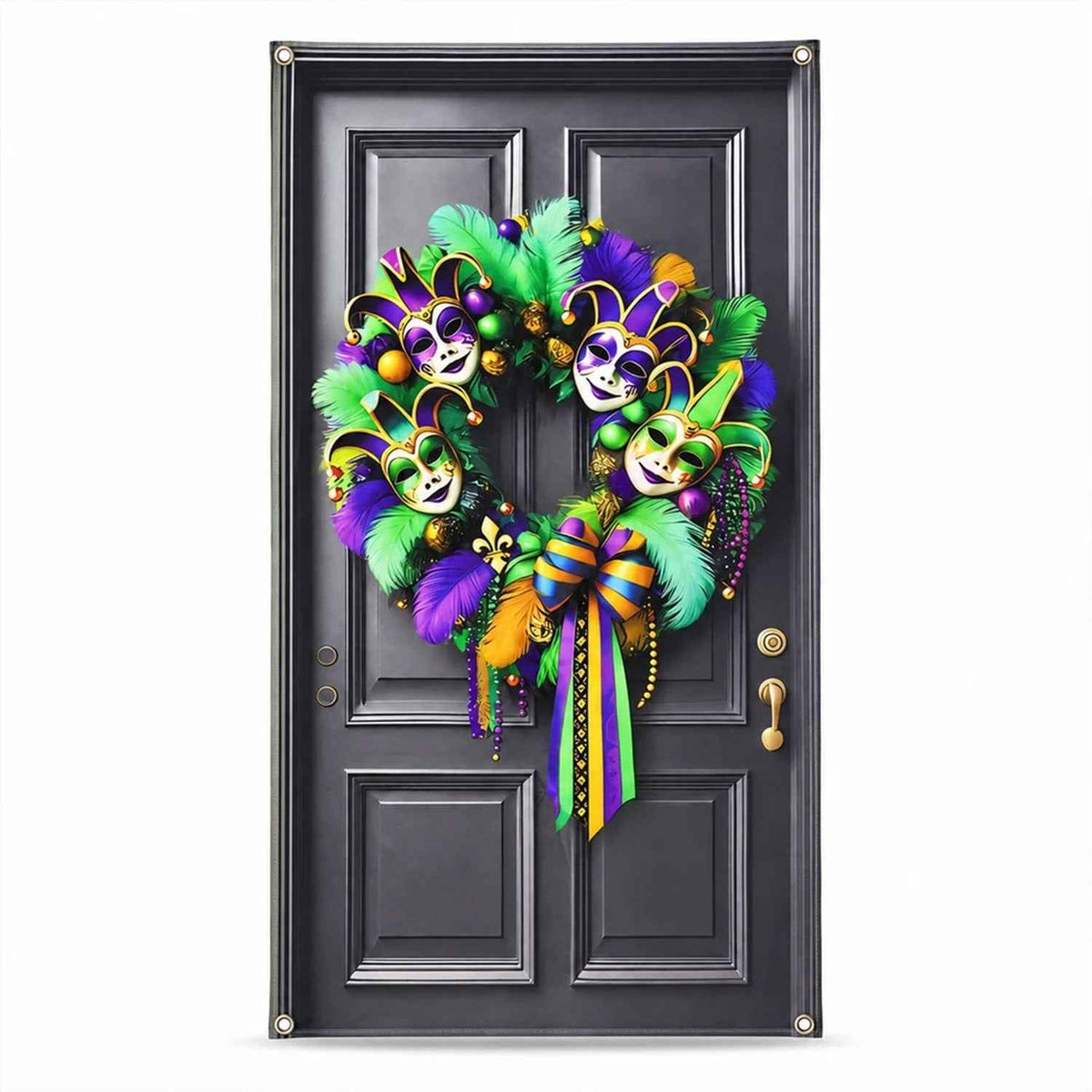 Mardi Gras Door Backdrop Curtain With Printed Wreath For Party Decor (210x110 Cm)