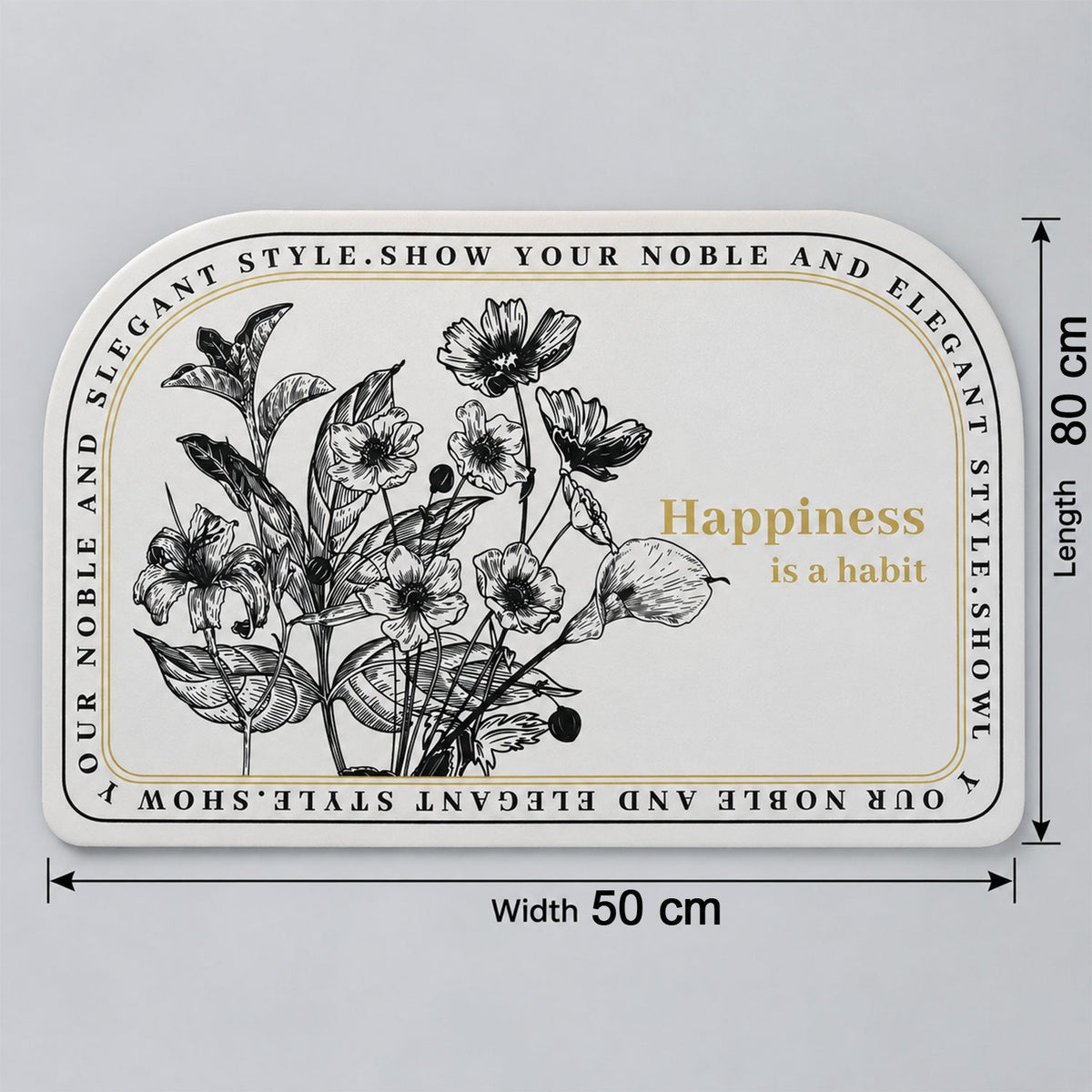 Absorbent Bathroom Mat Half Round Botanical Quote Print Mat (1 Pc 50x80 Cm)
