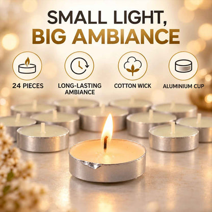 Decorative Wax Tealight Candles For Home Party And Wedding Decor (24 Pc Set)
