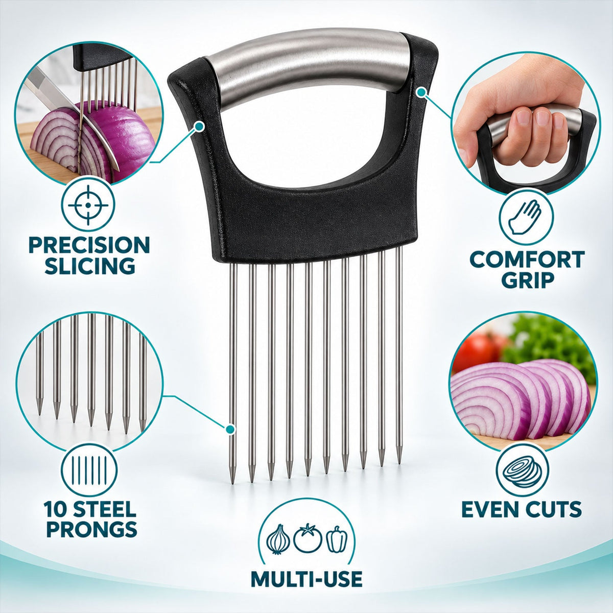 Onion Slicing Holder With Stainless Steel Prongs For Vegetable Preparation (1 Pc)