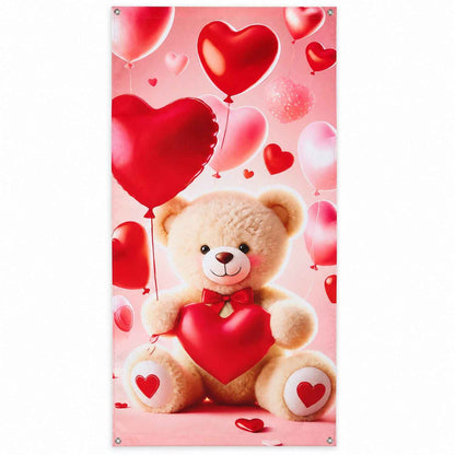 Teddy Bear And Heart Backdrop Curtain For Romantic Party Decoration (210x100 Cm)