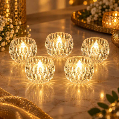 Crystal Style Led Decorative Candles For Festive Tabletop Decor (5 Pc Set)