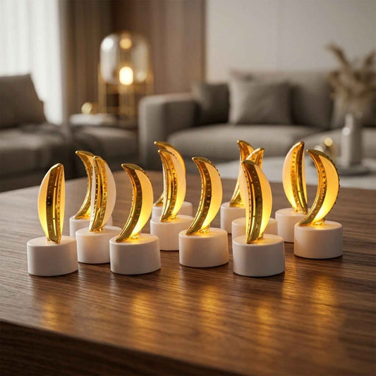 Moon Shape Led Tealight Candle Set Golden Crescent Warm Glow Light (12 Pc)