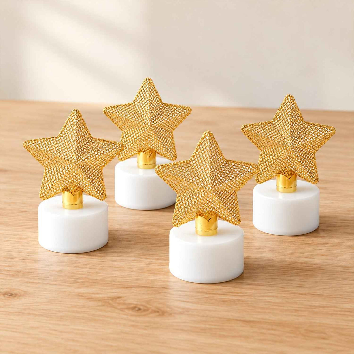 Golden Star Flameless Led Candles For Festive Table And Home Decor (4 Pc Set)