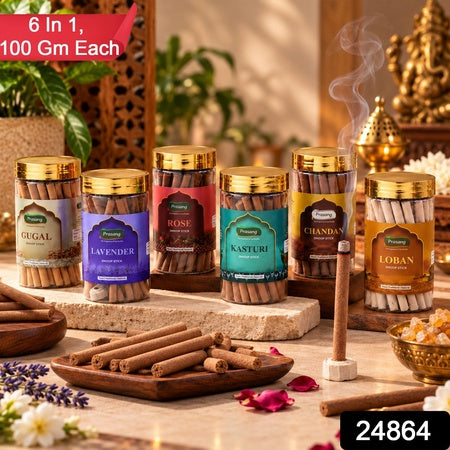 Assorted Fragrance Dhoop Sticks Jar Combo For Daily Puja (6 In 1 100 Gm Each)