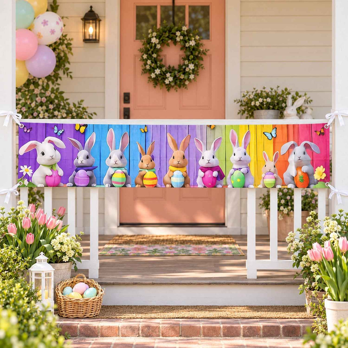 Easter Bunny And Egg Decoration Backdrop Curtain For Walls And Porch (200x40 Cm)