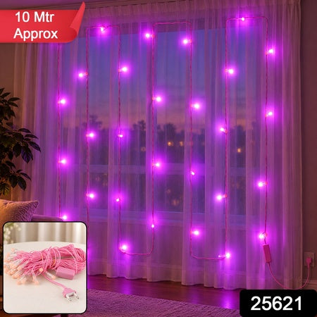 Pink Wire Led Curtain String Lights For Festival And Party Decor (10 Mtr)