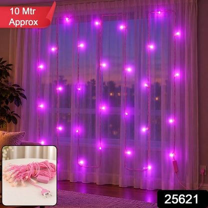 Pink Wire Led Curtain String Lights For Festival And Party Decor (10 Mtr)