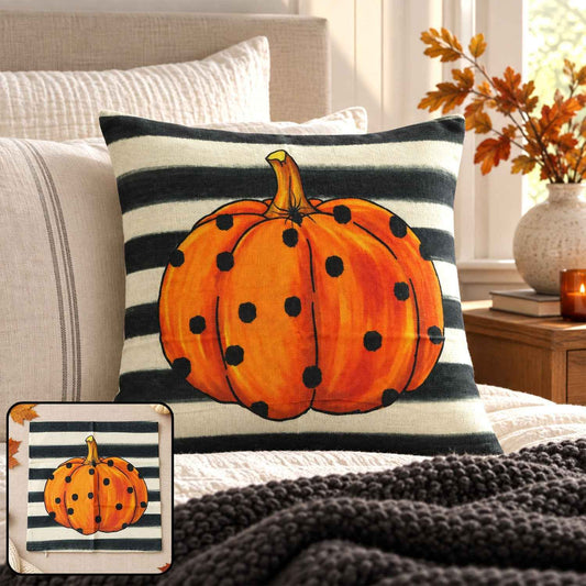 Pumpkin Print Woven Fabric Pillow Cover With Hidden Zipper (1 Pc 44 X 44 Cm)