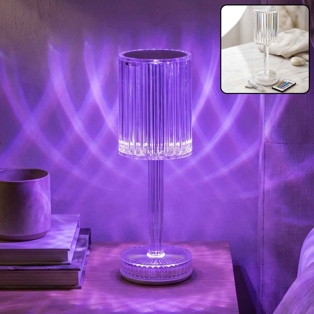 Touch Control Rgb Crystal Led Table Lamp With Remote Control (1 Set)
