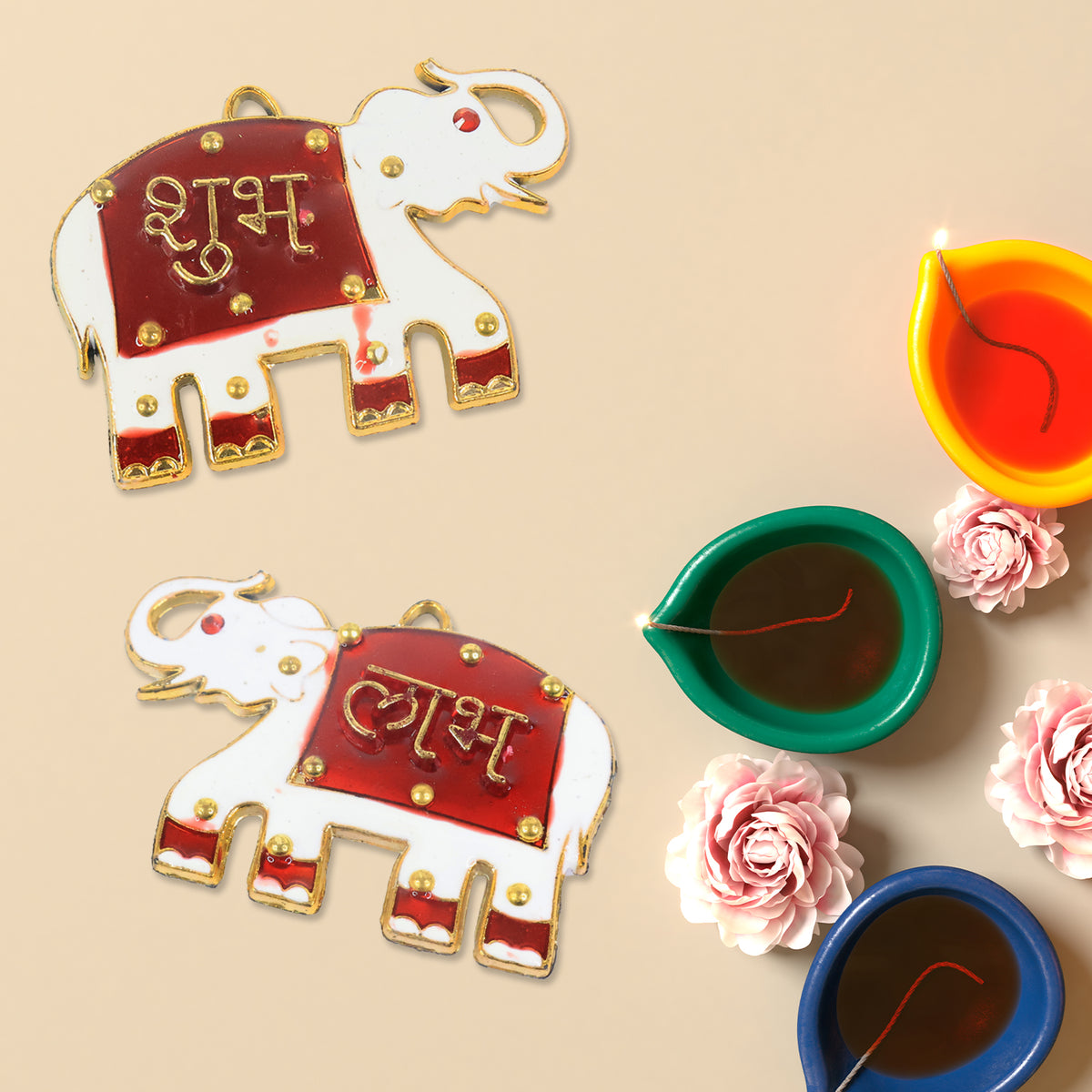 Shubh Labh Elephant Decorative Wall Hangings (2 Pc)
