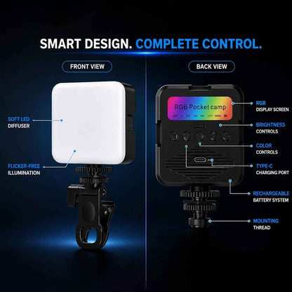 Portable Rechargeable Rgb Camera Led Light With Clip Mount For Content Creation