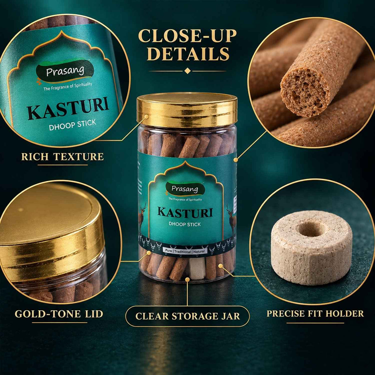 Kasturi Dhoop Sticks Jar With Holder For Daily Puja And Home Fragrance (100 Gm)