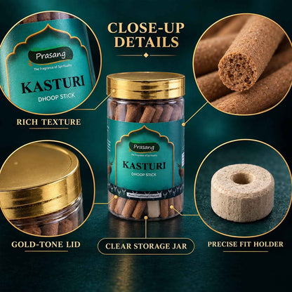 Kasturi Dhoop Sticks Jar With Holder For Daily Puja And Home Fragrance (100 Gm)