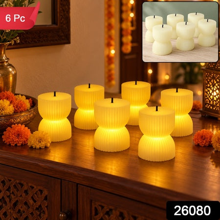 Hourglass Ribbed Flameless Led Candles For Festive Home Decor (6 Pc Set)
