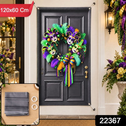 Masquerade Wreath Door Print Backdrop Curtain For Party Decoration (120x60 Cm)